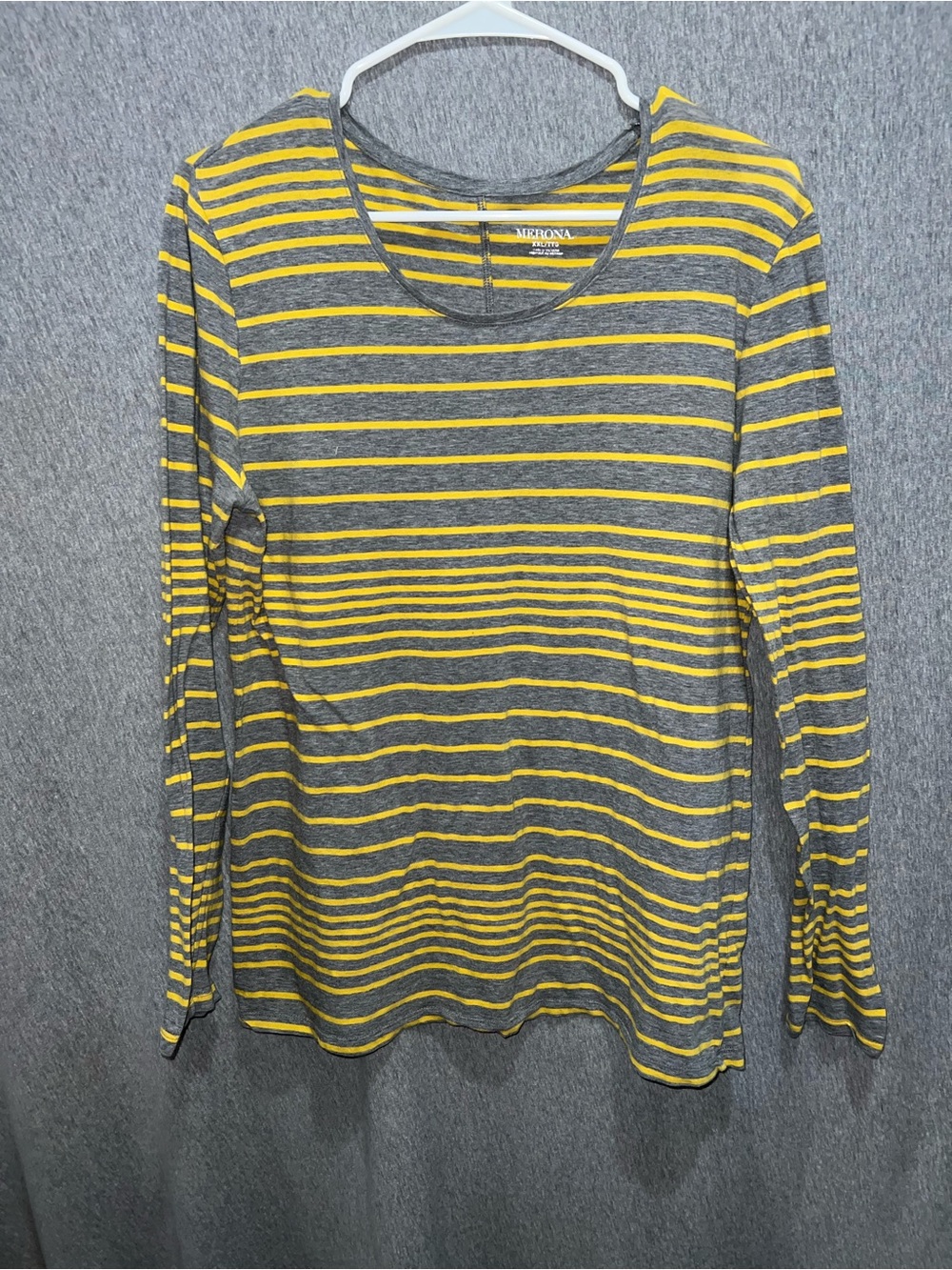 Merona Gray and Yellow Striped Long-Sleeve Tee